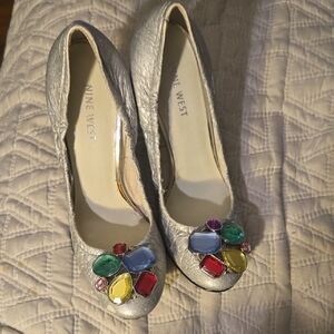 Nine West Metallic Heels with Multicolor Gems